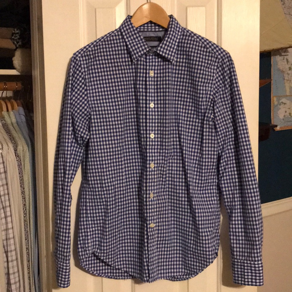 Blue Gingham dress/casual shirt Banana Republic